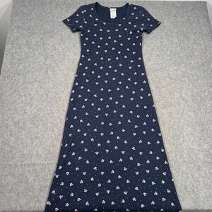 Laura Ashley Vintage Navy Blue Floral Short‎ Sleeve Maxi Dress Size Small Petite